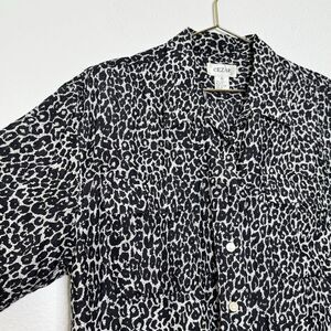 Vintage Retro Silk Top Medium 90s Black Leopard Shirt Luxury Statement Timeless